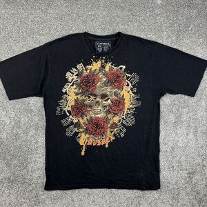 Vintage Y2K Avirex‎ Skull Shirt Adult XL Black Skeleton Roses Cyber Grunge